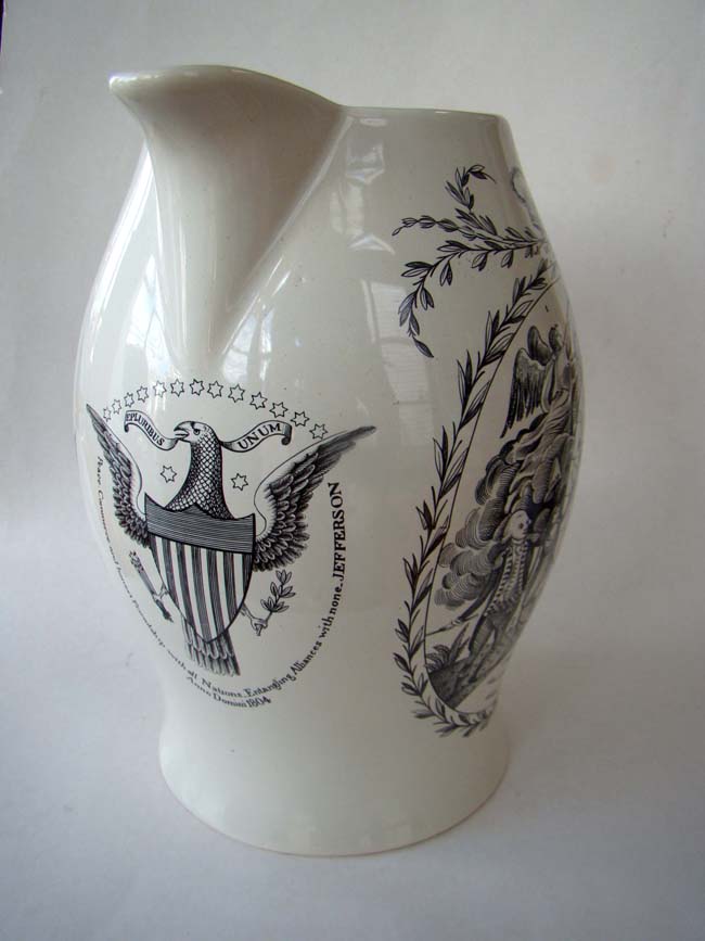 A Liverpool pitcher made in 1976 by Mottahedeh to commemorate the Bicentennial 